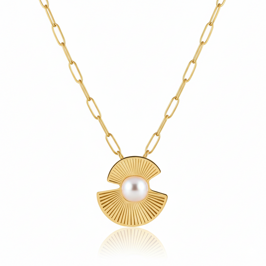 Golden Radiance Fan Pendant with Opal Necklace | Italian Gold Plated SACH JEWELS