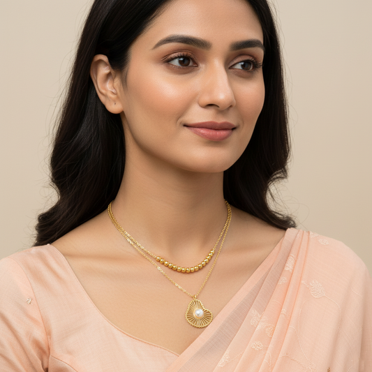 Golden Pearl Radiance Layered Necklace | Italian Gold Plated SACH JEWELS