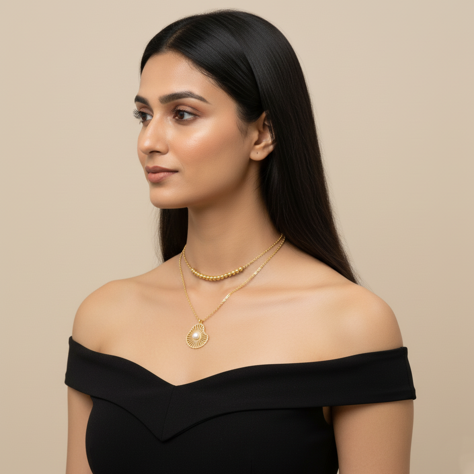 Golden Pearl Radiance Layered Necklace | Italian Gold Plated SACH JEWELS