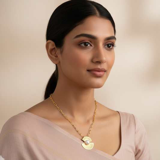 Golden Radiance Fan Pendant with Opal Necklace | Italian Gold Plated SACH JEWELS