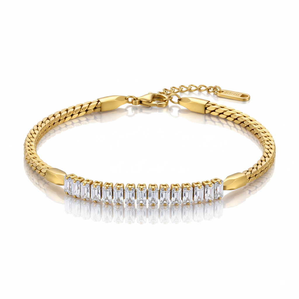 Golden Luxe Baguette Stone Bracelet | Italian Gold Plated SACH JEWELS