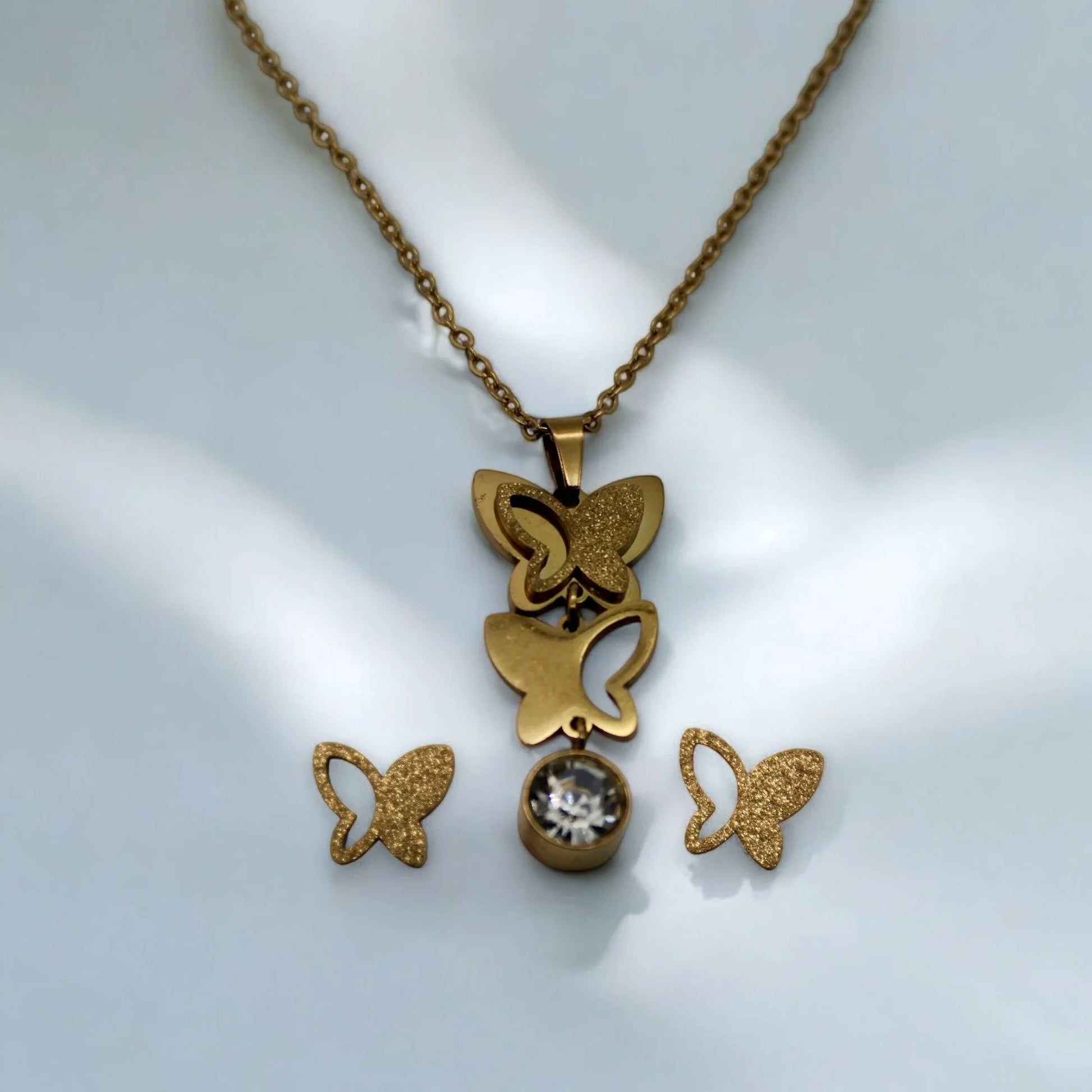 Rare Diamond Double Butterfly Pendant Set | Italian Gold Plated - SACH JEWELS