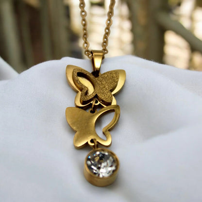 Rare Diamond Double Butterfly Pendant Set | Italian Gold Plated - SACH JEWELS