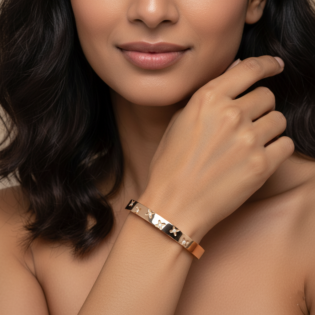 Gold Cross Motif Premium Cuff | Italian Rose Gold Plated SACH JEWELS